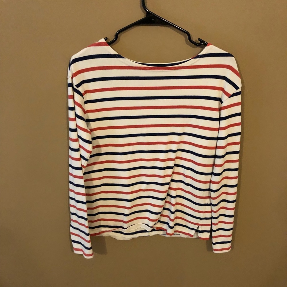 Blue & Red Stripes over Cream Sweater
